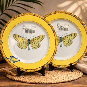 Vintage Lynn Chase Butterfly Bamboo Luncheon Plates 9.1” 1997 Set 2